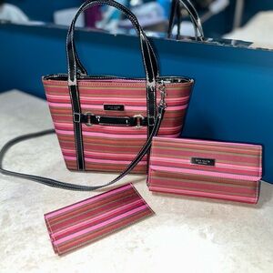 Kate Spade Pink Striped Mini Tote with Matching Accessories